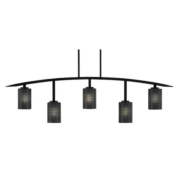 Unbranded Siena 5-Light Matte Black Billiard-Light with Black Matrix Glass Shades