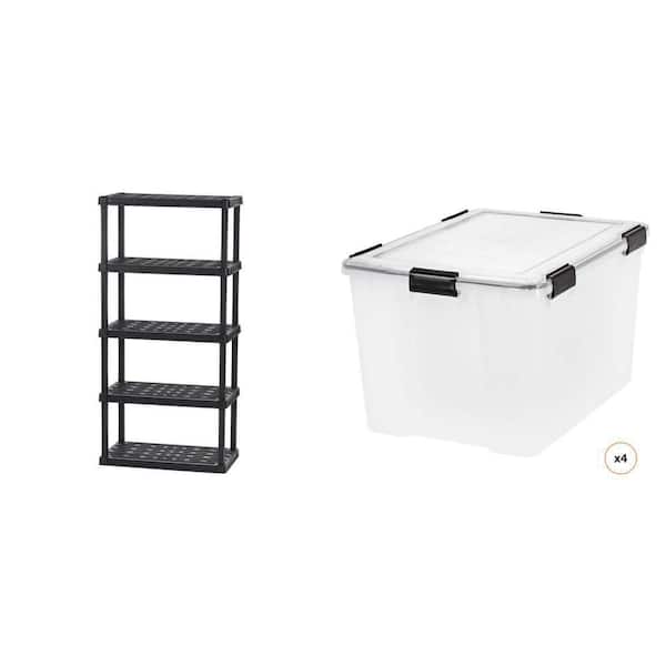 5-Tier Garage Shelving Unit (18 in. x 74 in. x 36 in.) and 74 Qt. WeatherPro Storage Tote, 4-Pack