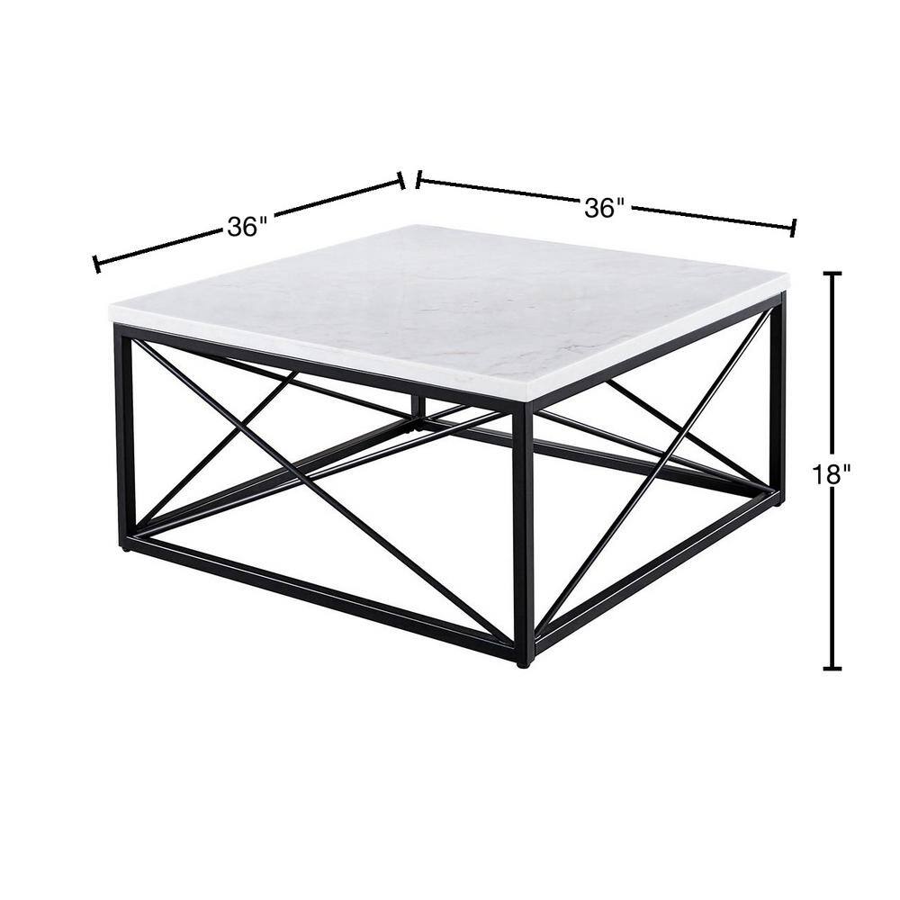 Modern Square Marble Cocktail Table with Black Iron Base