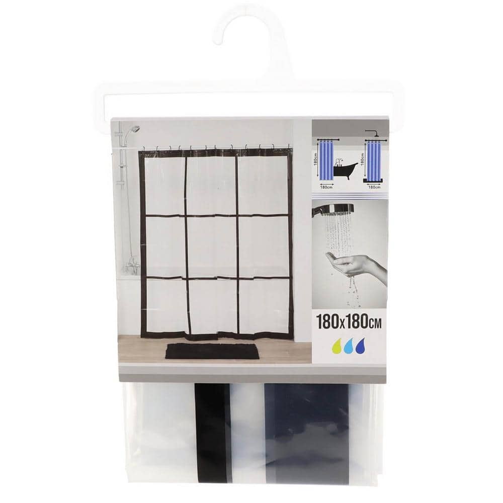 Clear PEVA Shower Curtain with Black Window Design, 71x71 Inches
