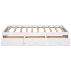 White Wood Frame Twin Size Platform Bed with 3 Drawers