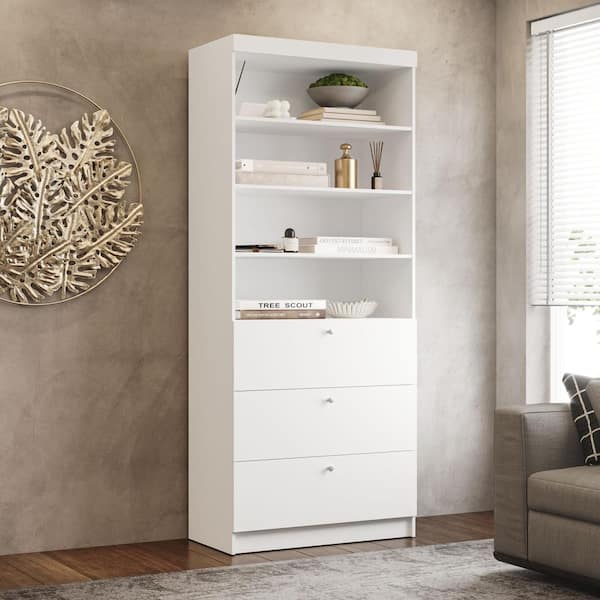 Warson White 85 in. H Storage Cabinet with 3 Shelves and 3 Drawers