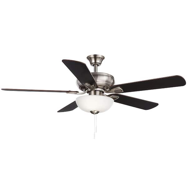 LED Indoor Brushed Nickel 5 Reversible Blades Ceiling Fan Light Kit  52 in 