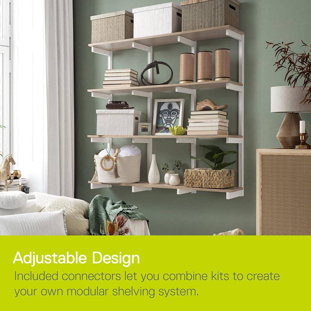 Light Oak 4-Tier Adjustable Floating Wall Shelves