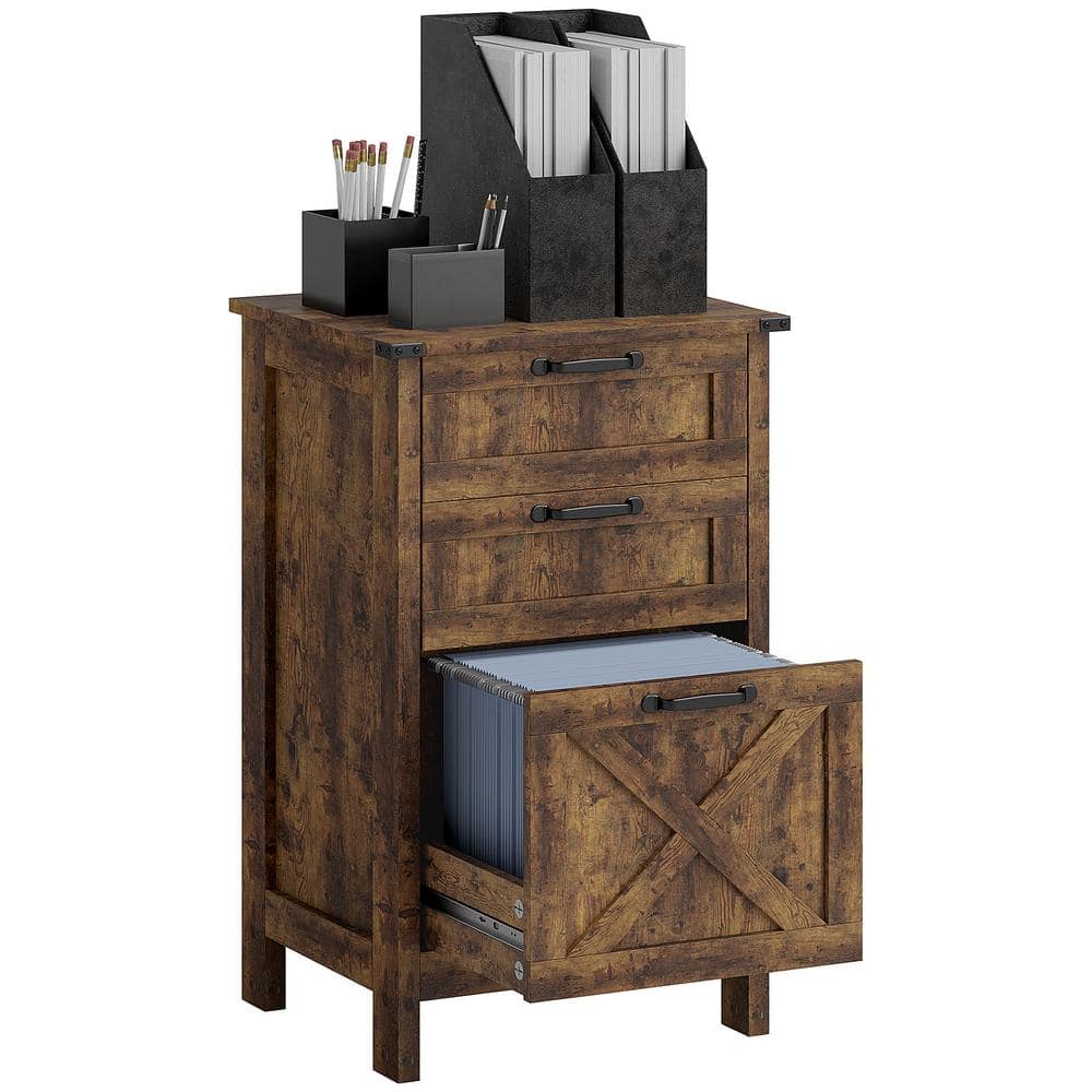 3-Drawer Rustic Brown Wood 18.1 in. Vertical File Cabinet, Filing Cabinet for Hanging A4/Letter Size