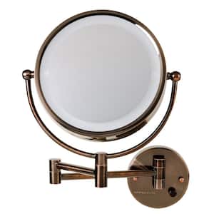 Dual 2 in. W x 14.6 in. H Small Round Stainless Steel Framed with LED Wall Mount Bathroom Vanity Mirror in Antique Brass