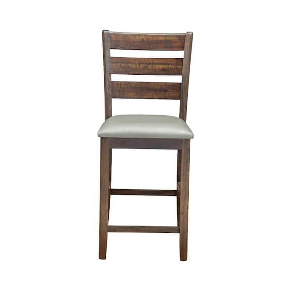 Alpine Furniture Emery 18 in. H Walnut Full Back Wood Bar Stool with Faux Leather Seat Set of 2