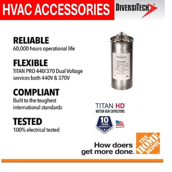 TITAN HD 50 Plus 5 MFD, 440-Volt/370-Volt Dual Voltage Round Run Capacitor