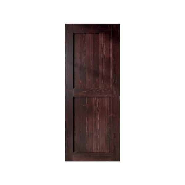 HOMACER 42 in. x 96 in. H-Frame Red Mahogany Solid Natural Pine Wood Panel Interior Sliding Barn Door Slab with Frame