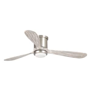 52 in. Color Changing Integrated LED Indoor Low Profile Satin Nickel 3-Blade Ceiling Fan with Light