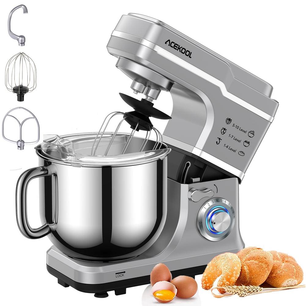 Garvee 7.5 Qt 10Speed Silver Stand Mixer with Dough Hook, Whisk