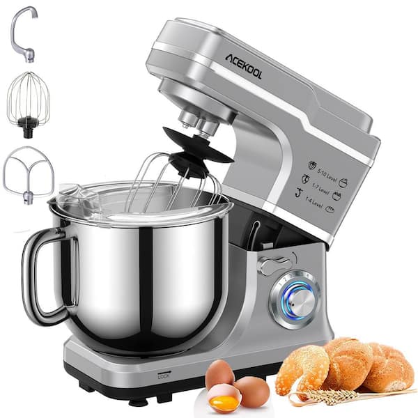 Garvee 7.5 Qt 10-Speed Silver Stand Mixer with Dough Hook, Whisk, Beater