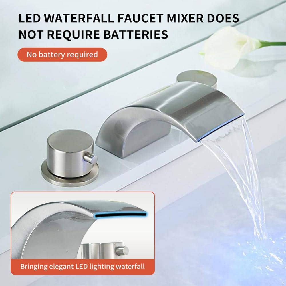 Polished Chrome 8-inch Widespread LED Bathroom Faucet with Pop-Up Drain