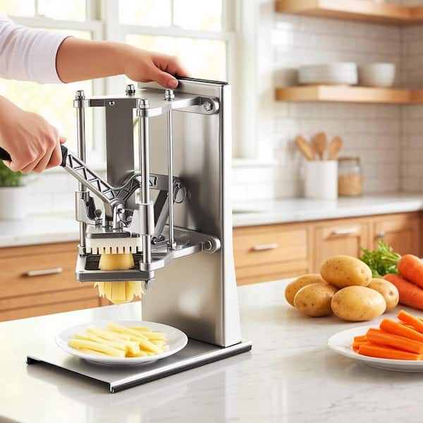 French Fry Cutter, Commercial Vegetable Chopper with 4 Blades, Wall Mount Stainless Steel Potato Cutter, Home Restaurant