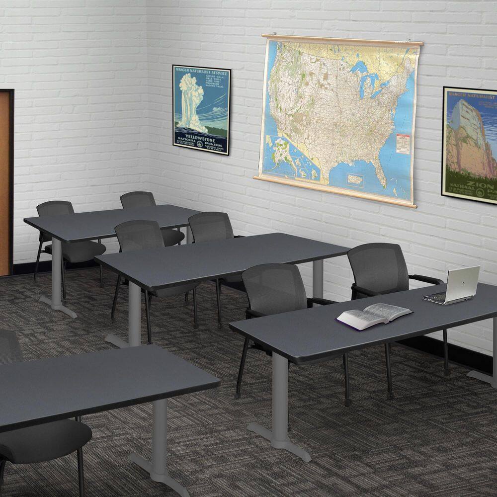 Cain 72 in x 24 in. Grey Table Top T-Base Training Seminar Table Desk, Grey Base and 2 Knight Mesh Chairs