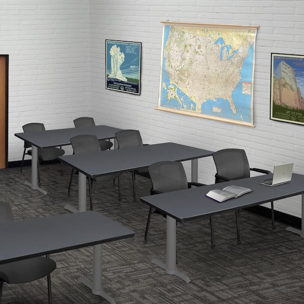 Cain 72 in x 24 in. Grey Table Top T-Base Training Seminar Table Desk, Grey Base and 2 Knight Mesh Chairs