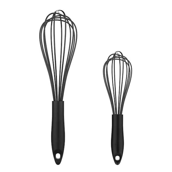 Black Silicone Whisk Set 8 in. 10 in. Kitchen Whisk Kitchen Wisk Wire Whisks for Cooking, Whisking, Blending, Beating