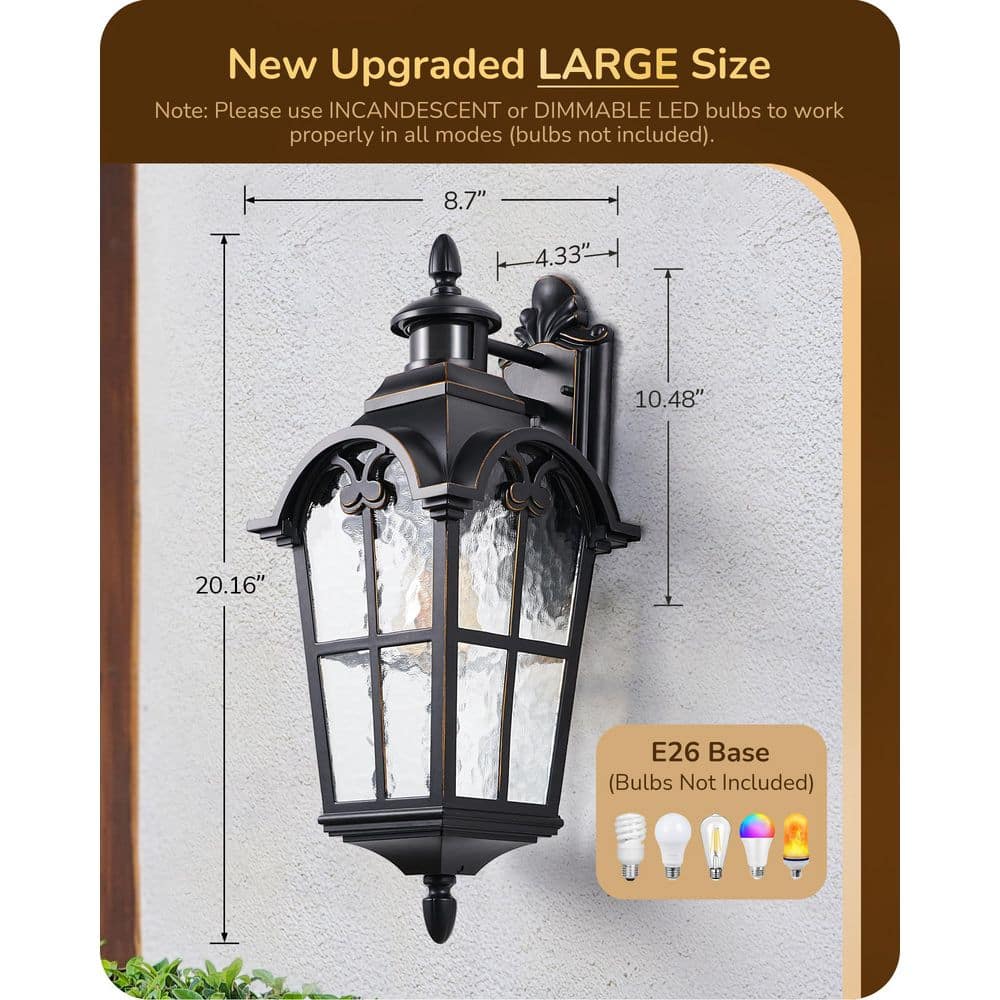 20.2" Black Aluminum Outdoor Lantern Sconce with Frosted Glass