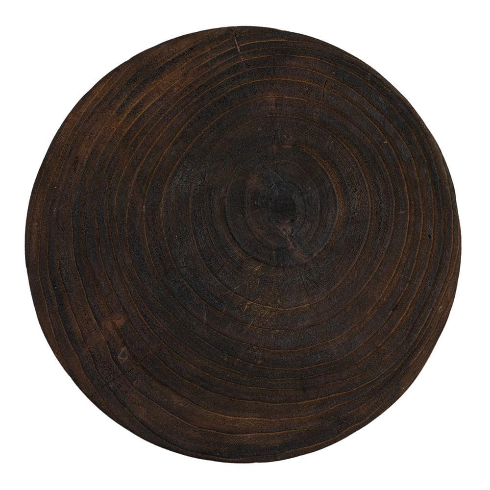 Charred Brown Hand-Carved Paulownia Wood Accent Stool
