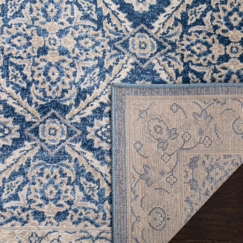 Brentwood Navy and Cream Synthetic Rectangular Area Rug, 3' x 5'