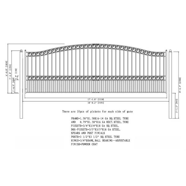 ALEKO 23 ft. x 6 ft. x 18 ft. Black Steel Single Sliding Driveway Gate Paris Style with Pedestrian Gate 5 ft. Fence Gate