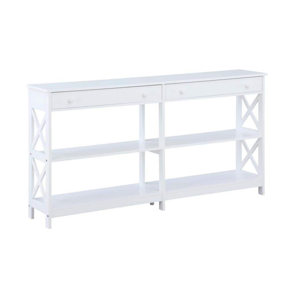 Oxford White 60" Console Table with Storage Shelves and Drawers