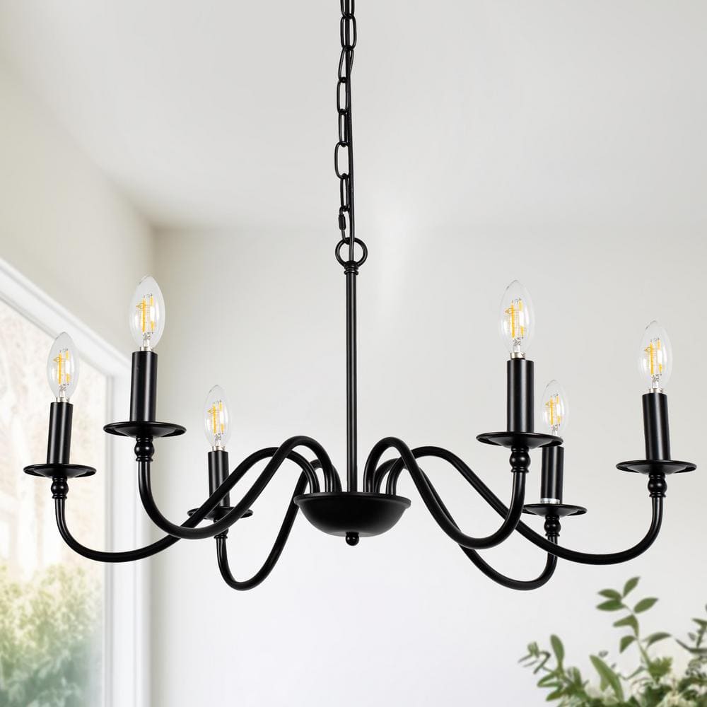 YANSUN 6-Light Black Candle Rustic Industrial Iron Chandeliers for ...