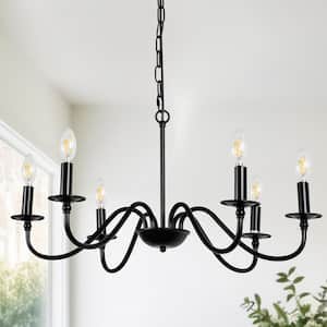 6-Light Black Candle Rustic Industrial Iron Chandeliers for Dining Room Living Room