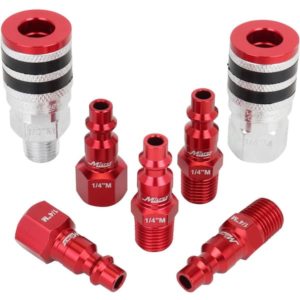 ColorFit Coupler and Plug Kit, with Rubber Safety Bumper-(M-Style, Red)-1/4 in. NPT, (7-Piece)