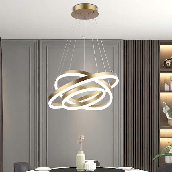 Carson 3-Light 19.7 In. Integrated LED Gold Modern Wagon Wheel Dimmable Chandeliers Living Dining Foyer Lighting