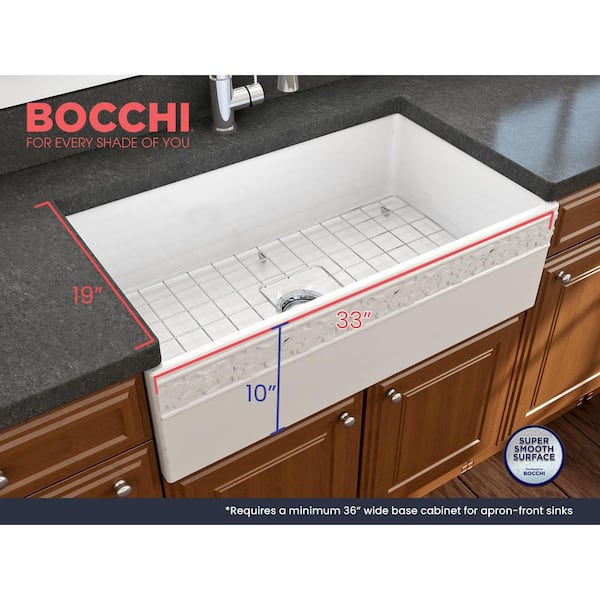 Vigneto White Fireclay 33 in. Single Bowl Farmhouse Apron Front Kitchen Sink with Bottom Grid and Strainer