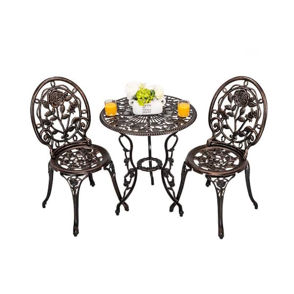 Siavonce Antique Bronze Rose 3-Piece Outdoor Bistro Cast