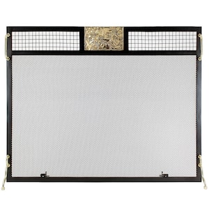 XLAQ Retro Style Fireplace Baby Safety Screen，3-Panel Fire Guard Wrought  Iron Metal Mesh Fire Screen with Branch Decor, W 105× H 78cm