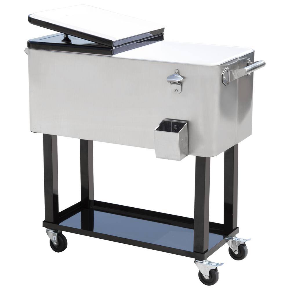 Stainless Steel Rolling Cooler Cart with Wheels and Shelf