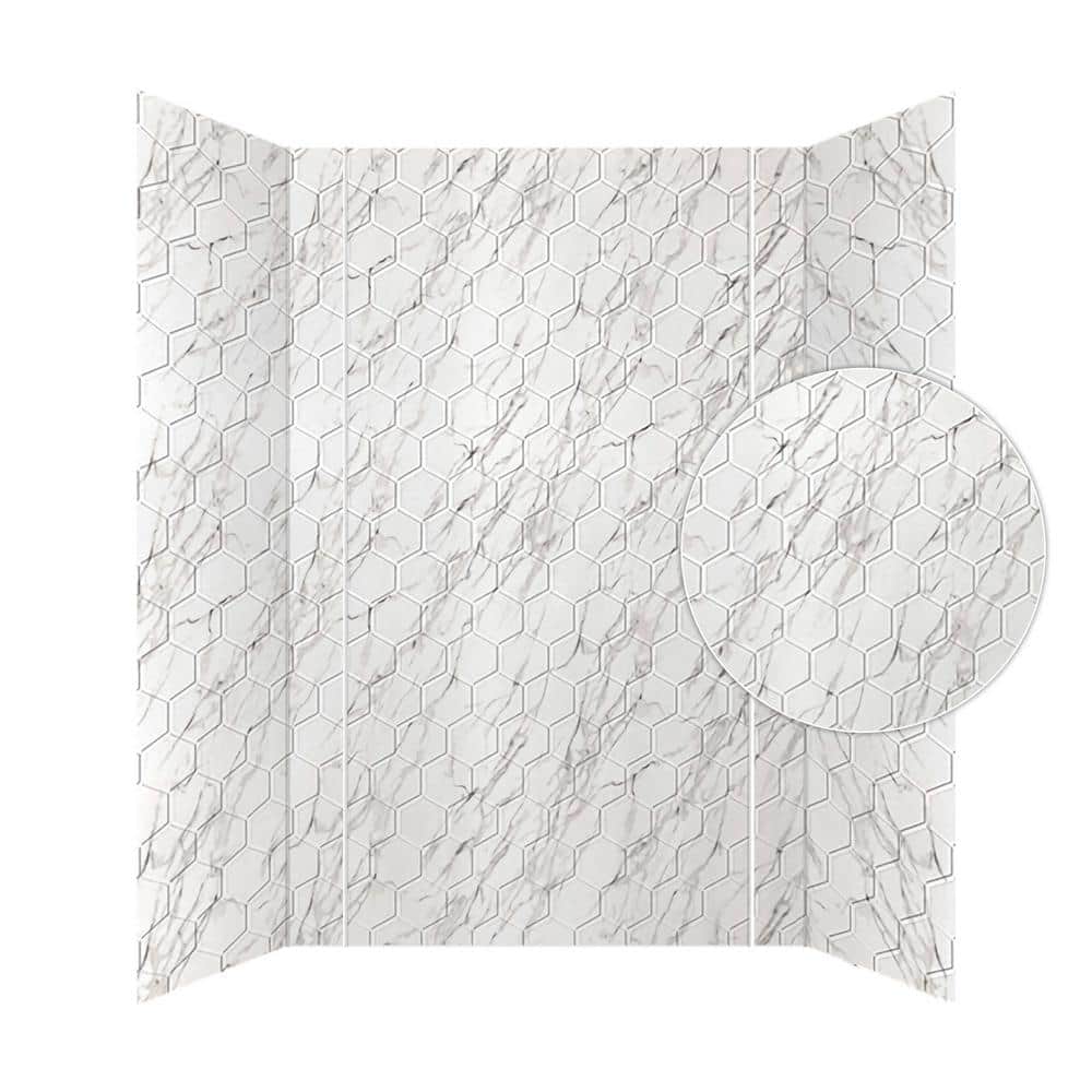 Hex Tile Marble PVC Glue-Up Tub and Shower Wall Panels