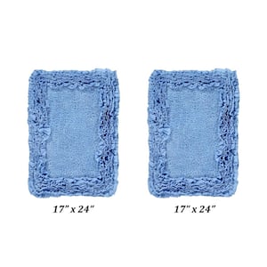 Shaggy Border Collection 2 Piece Blue 100% Cotton Bath Rug Set - (17" x 24" : 17" x 24")