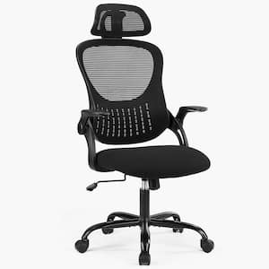 Mesh High Back Ergonomic Computer Task Office Chair in Black with Flip-up Arms and Headrest