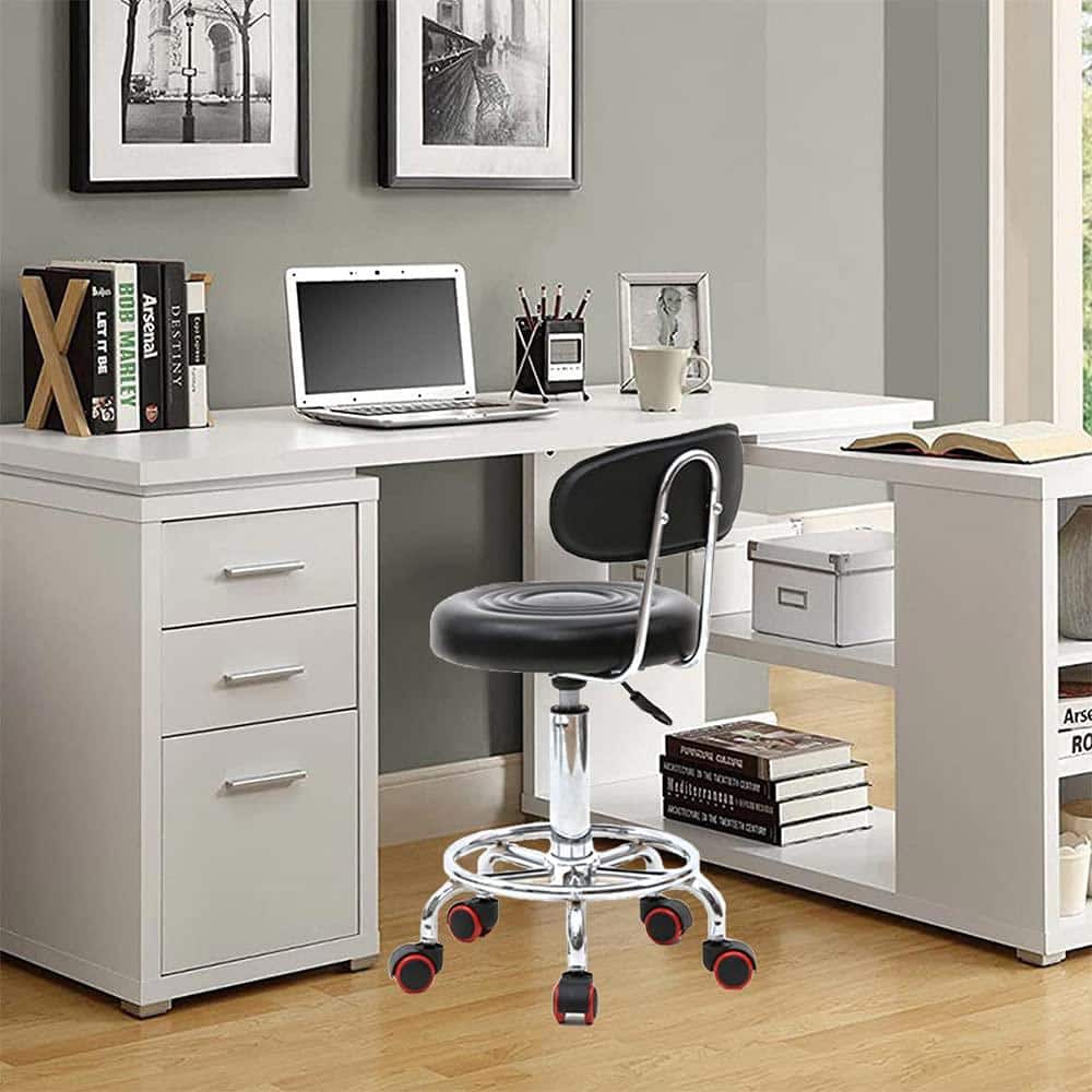 Black Adjustable Ergonomic Salon Stool with Backrest and Wheels