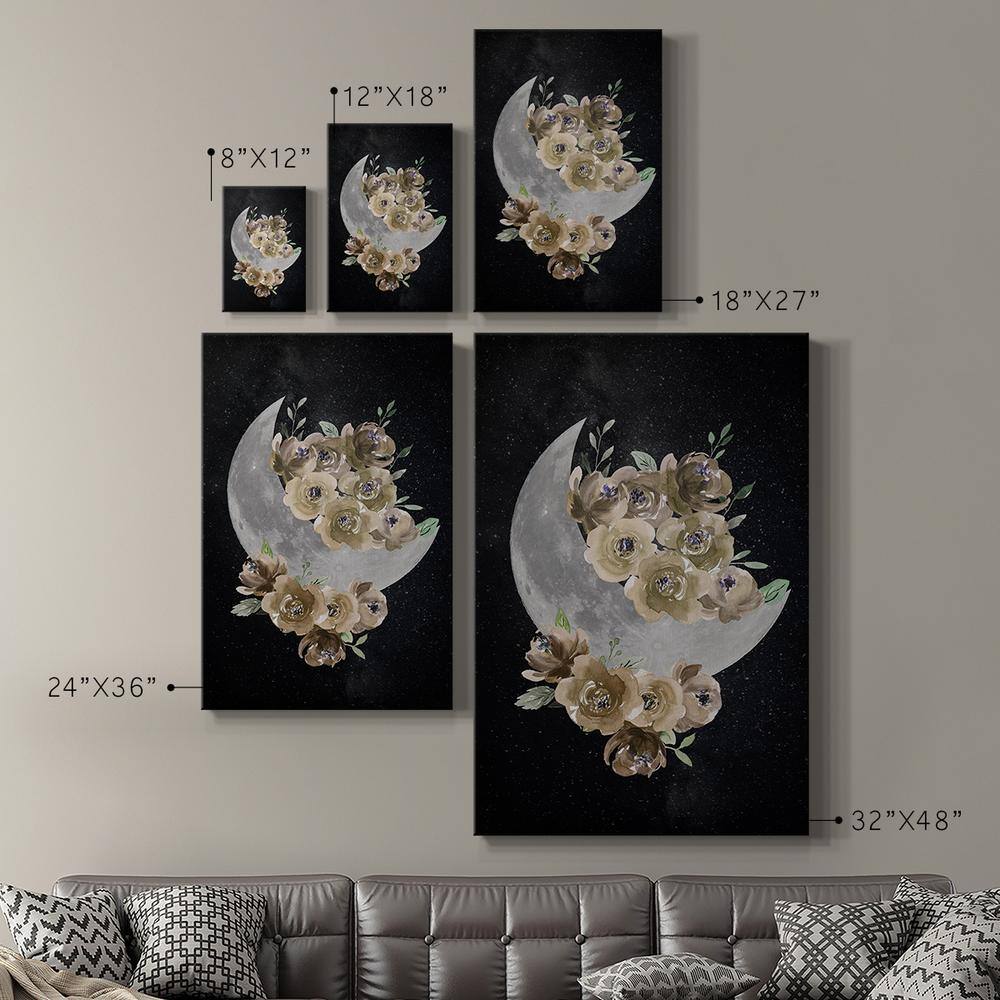 Bohemian Moon Beige and Black Floral Canvas Art