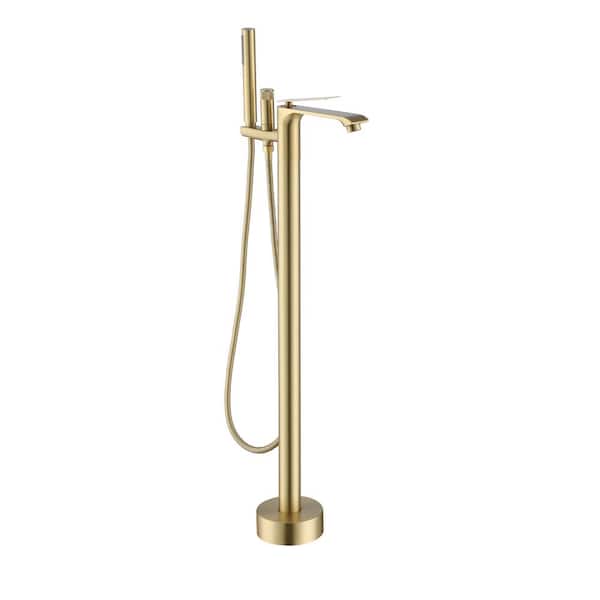 Boyel Living Single-Handle Freestanding Tub Faucet Tub Filler Floor Mount with Hand Shower in. Brushed Gold