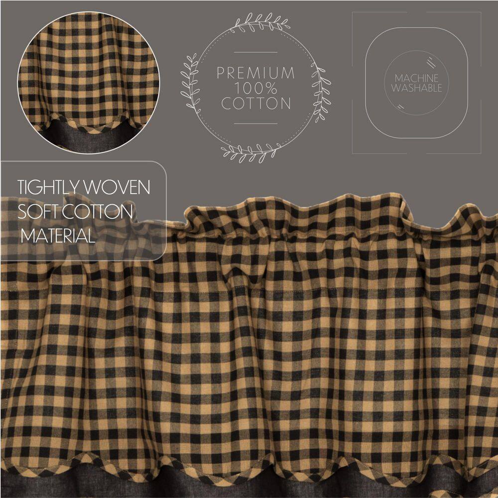 Black Check Cotton Scalloped Layered Valance 16x60