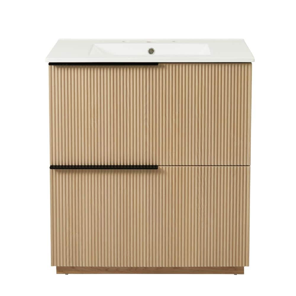 30 in. W Single Sink Freestanding Bath Vanity in Natural with White Ceramic Top Unassembled price history on PriceWatchPro