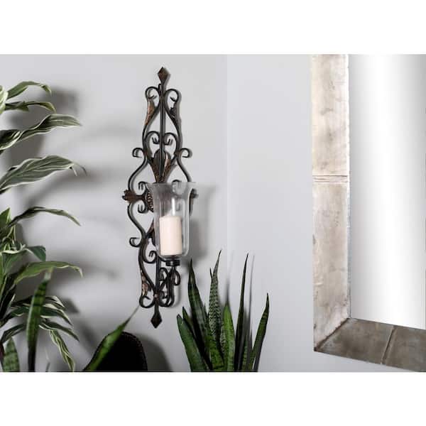 Litton Lane 37 in. Gold Glass Single Candle Wall Sconce