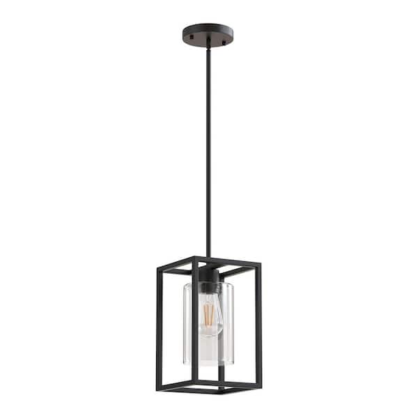Emeritpro 6.7 in. 1-Light American Vintage Cage Pendant Light with Clear Glass Shade E26 for Kitchen Island No Bulb Included