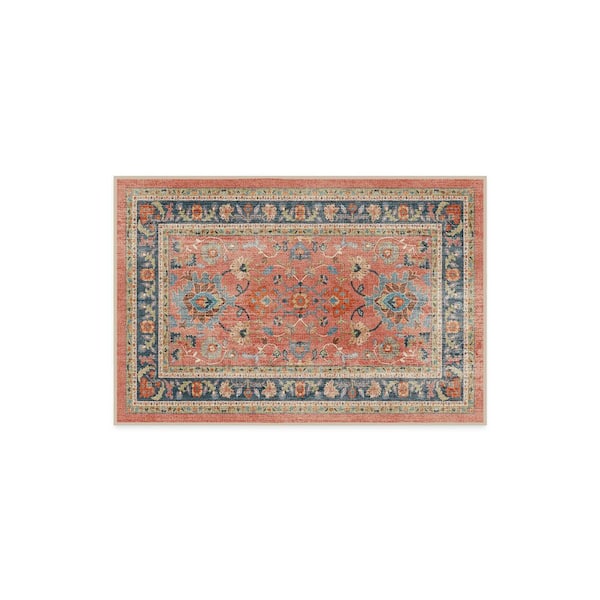 Machine Washable Rug with Standard Pad - Calabria Coral Multicolor 2 ft. x 3 ft.