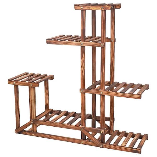 AESOME 6 Tiered Plant Stand 37.8 in. Tall, Wood Large Flower Pot Holder Shelf 6 Potted Planter Display Rack for Garden Patio