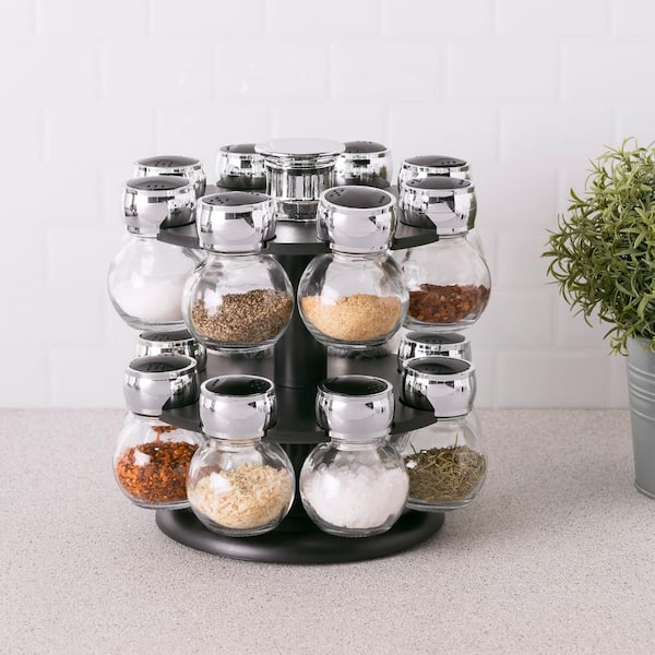 16-Jar Revolving Chrome Wire Spice Rack Spices and Jars Included Kitchen  Cook