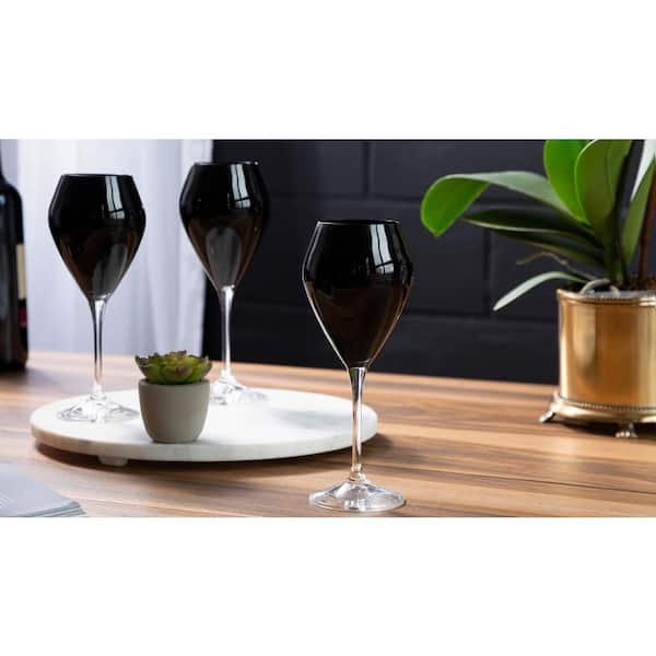 Set of 6 10 oz. V-Shaped Water Glasses Black with Clear Stem