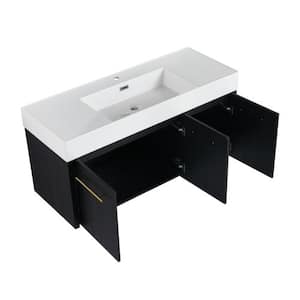 48 in. W. x 18 in. D x 22 in. H Single Sink Floating Bath Vanity in Black Chestnut with White Resin Top