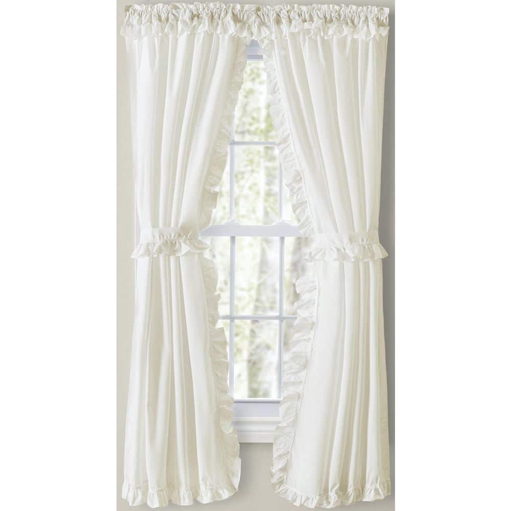 Ellis Curtain Classic Narrow Ruffled Natural Polyester/Cotton 80 in. W x 84 in. L Rod Pocket Sheer Priscilla Pair Curtains with Ties 730462147974